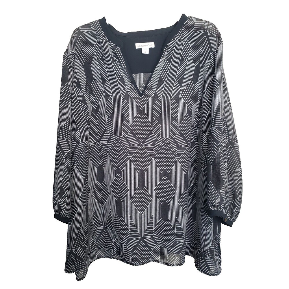 Coldwater Creek Semi-Sheer Geo Print Split Neck Tunic Size 3X (24)